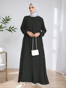 Fashion Casual Women's Loose Elegant Solid Color Arabic Dress, Muslim Dress, Gamis Clothes, Long Sleeve Maxi Dress, Modest Style, Pockets, All Seasons