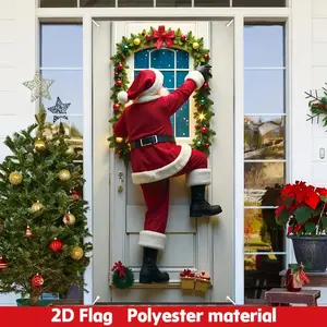 Christmas Santa Porch Banner, Durable Polyester Door Frame Decoration, Vibrant Outdoor Holiday Decor, 35.4x72.8 Inches, Fade-Resistant
