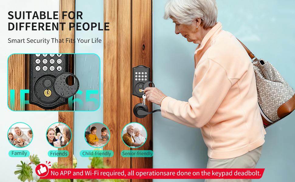 Keyless Entry Door Lock Deadbolt with Handle Set,Fingerprint Smart Locks for Front Door,Backlit Digital Keypad Deadbolt with 2 Keys - Auto Locking - Easy Installation-Left/Right Doors (Matte Black)