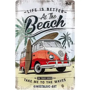 Nostalgic-Art Retro Tin Sign, Volkswagen – VW Bulli – Beach – Bus gift idea, Metal Plaque, Vintage design for wall decoration, 7.9" x 11.8"