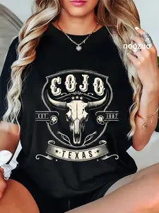 100% Cotton Distressed Cojo Name & Bull-Skull Retro Country Music Outlaw T-Shirt