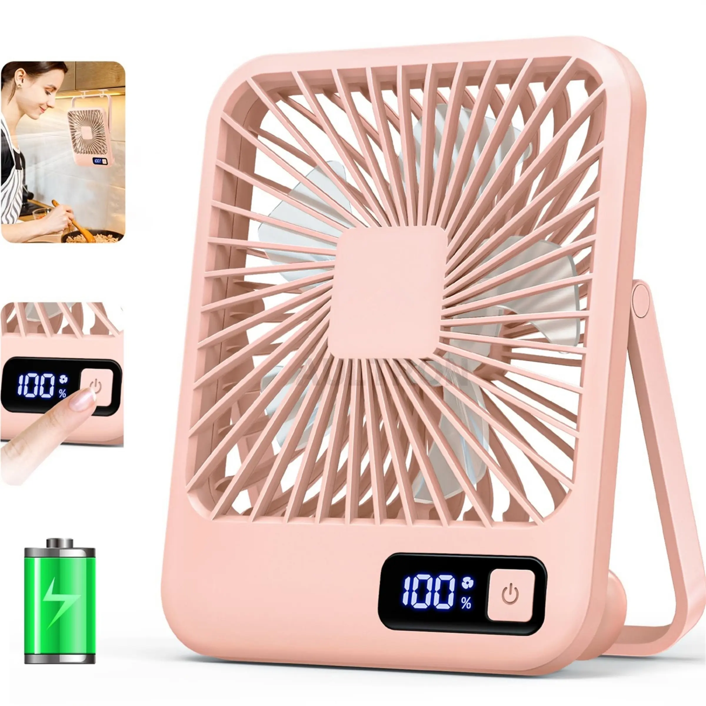 Desk Fan, Portable USB Rechargeable Fan, 180° Tilt Folding Cooling Personal Fan With Power Display, 5 Speeds Adjustable Ultra-quiet Table Fan for Desktop, Home, Travel