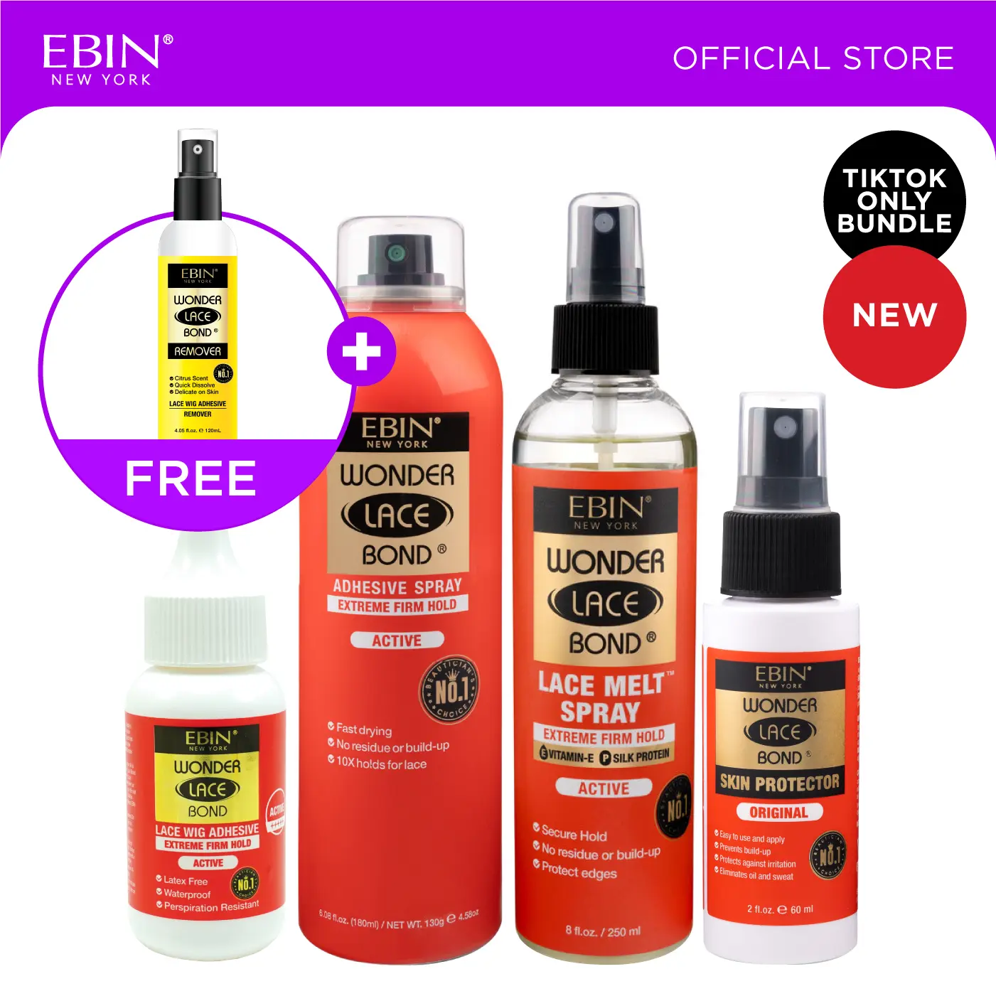 EBIN Wonder Lace Bond Active Wig Kit with FREE Remover Spray | Extreme Firm Hold, Waterproof, Long-Lasting
