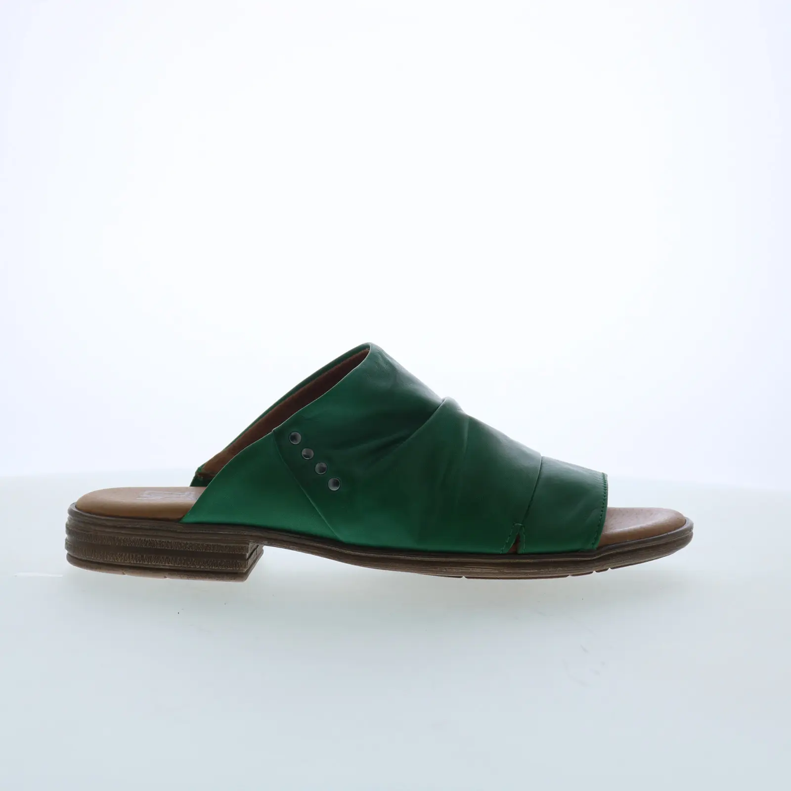 Miz Mooz Dandelion Womens Green Leather Slip On Slides Sandals Shoes