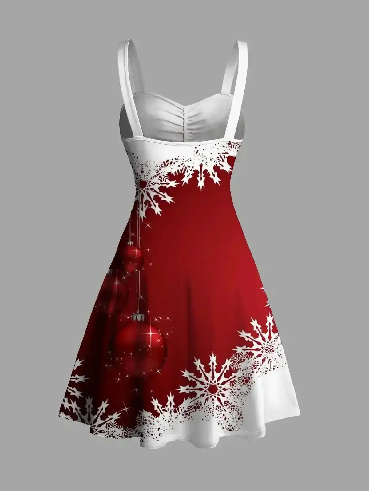 Women's Christmas Dresses Sweetheart Neck Snowflake Bell Contrast Print Ruched Bust Tank Belt Festival Dress, Minimalist Chic, Staple, Casual Chic, Flattering, Trendy, Lightweight, Flowy