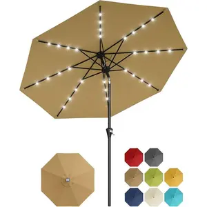 Garvee 10 ft Outdoor Patio Umbrella, Solar Lighted Table Umbrella with 8 Sturdy Ribs, UV Protection & Waterproof for Garden, Pool & Deck