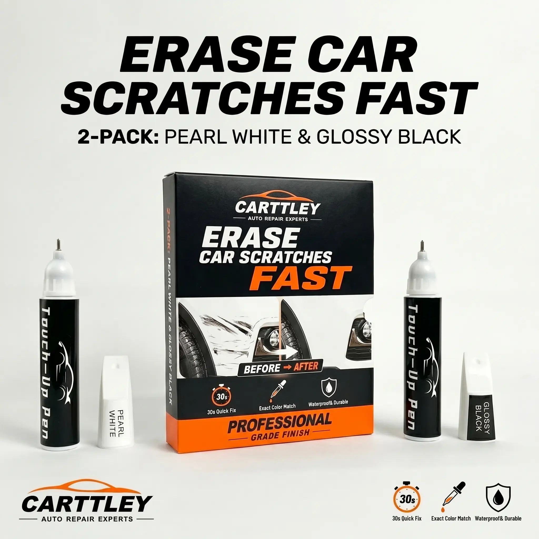 Outdoor Water-Resistant Non-Fading Automobile Paint Touch-Up Pen, Black & White Vehicle Scratch Repair Tool kit, 【Summer Sale Deals】
