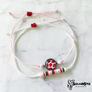 Pink Strawberry Adjustable Waterproof Bracelet Pack, Strawberry Gift, Strawberry Bracelet, Heishi Bracelet, SummerStyle Bracelets