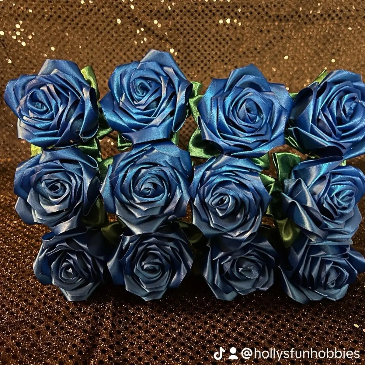 Blue handmade satin roses