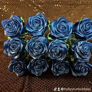 Blue handmade satin roses