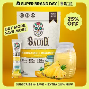 Salud 2-in-1 [Hydration + Immunity - Pineapple] Electrolytes Powder, Agua Fresca Drink Mix, Elderberry, Dairy & Soy Free, Non-GMO, Gluten Free, Vegan, Low Calorie, 1g Sugar (15 Servings)