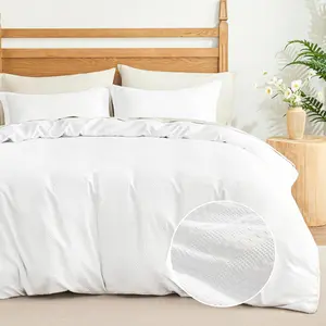 Waffle Weave Duvet Cover Set Queen,3 Pcs Microfiber Bedding Comforter Cover for All Season,Soft Breathable Waffle Textured Duvet Cover with 2 Pillowcases, 90"x90",White