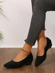 Women's Fashionable Solid Color Pointed Toe Wedge Shoes, Elegant Slip on Shoes for Daily Wear, Lightweight Breathable Comfortable Shoes for Women & Girls