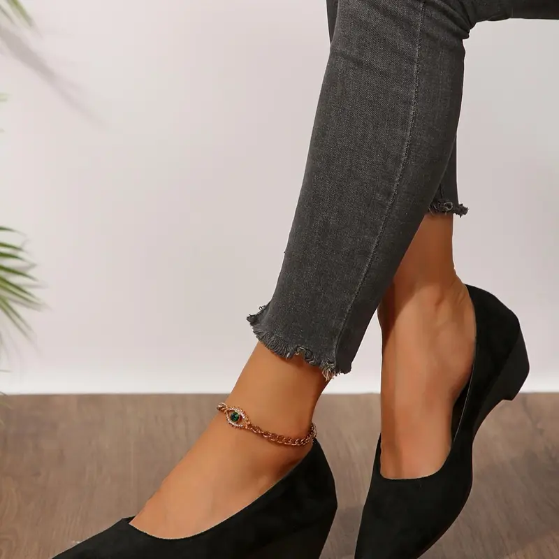 Women's Fashionable Solid Color Pointed Toe Wedge Shoes, Elegant Breathable Slip ons Casual Summer Shoes for Daily Wear, Lightweight Breathable Comfortable Shoes for Women & Girls