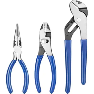 Pliers Set, 3-Piece Plier Tool Set with Soft Handle, 6" Needle Nose, 6" Slip Joint, 8" Groove Joint Plier for DIY & Home Use
