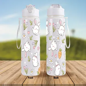 1pc/26oz/760ml/Sports Water Bottle With Straw For Gym Fitness Outdoor, Easter Party Design With Cute Bunny, Flower And Carrot Patterns, The Best Gift For Family And Friends,It Is Also The Best Choice For Outdoor Sports Enthusiasts