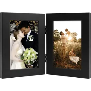 State Art, 4x6 Double Picture Frame Vertical Hinged Photo Frame 2 Opening Folding Family Frames Collage, with Real Glass (4x6, Black, 1-Pack)