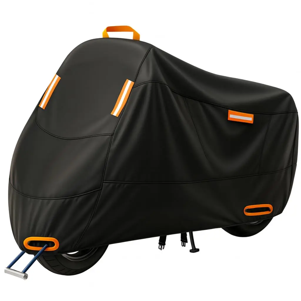 Ugne Polyester Waterproof Motorcycle Cover - Outdoor Motorbike, Scooter & Moped Cover with Reflective Strips, Lock Holes, and Buckles, Sunproof, Dustproof
