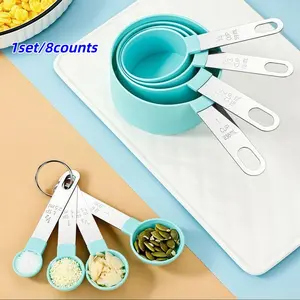 Measuring Cup & Spoon Set, 8 Counts/set Multifunctional Plastic Measuring Spoon with Stainless Steel Handle, Baking Tool, Kitchen Measuring Tool, Utensils, Kitchen Gadgets