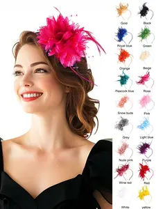 Fascinator Headband Puffy Headband Red Flower Feather Hairband Kentucky Derby Hats 50s 80s Cocktail Church Head Band Wedding Tea Party Headwear Hair Accessories for Women