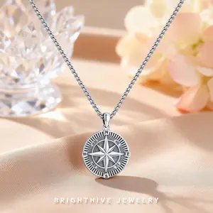 Brighthive Compass Necklace 925 Sterling Silver Pendant Gift for Birthday Anniversary Graduation Lover Her Him