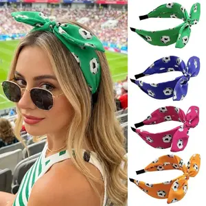 Sporty Soccer Print Bow Headband, Comfy Stretchy Hairband for Game Day, Football Day, Single Item, Hair Styling Accessories