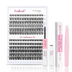 FADLASH DIY Eyelash Extension Kit, 240Pcs Lash Clusters with Lash Bond and Seal, Clusters Eyelash Applicator Tool, D Curl DIY Lash Kit (30D+40D Kit)