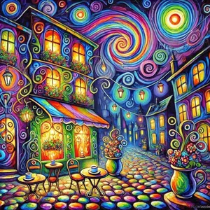 5D DIY Full Drill Round Diamond Painting - Diamond Art Kit Dreamy Street Scene Mosaic Canvas DIY Wall Art, Home Wall Decoration, Suitable for Halloween, Christmas, Birthday, and Anniversary Gifts