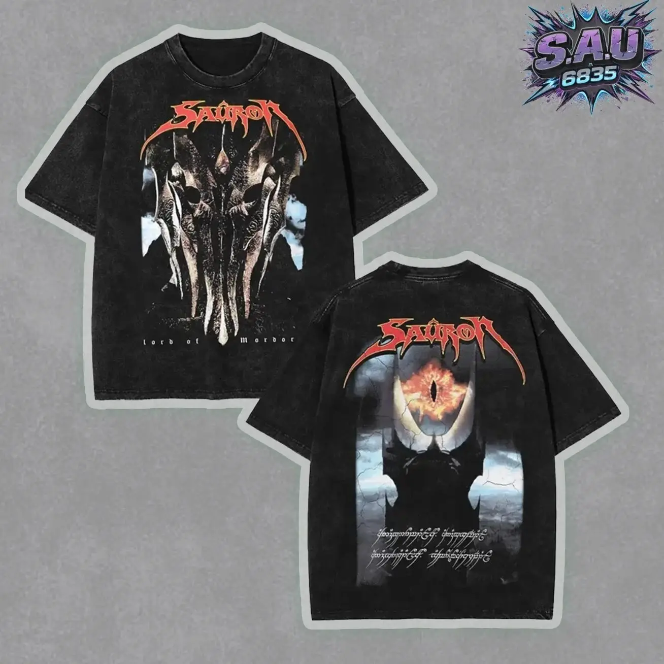 Sauron Lord of Mordor Shirt - Urban Streetwear Washed Boxy-fit Tee, Eye of Sauron Heavy Metal Aesthetic Graphic Epic Tops, Soft Cotton Casual Seamless Apparel, Gift for Lord of the Rings Fans Menswear 6T3