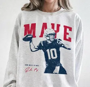 Drake Maye Vintage 90s Sweatshirt Crewneck Gift For Football Fans, Drake Maye Graphic Hoodie, Casual Streetwear Style Men's Outfits Gift For Him, For Her