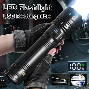 Super Bright LED Extendable Flashlight, Large Capacity Battery, USB-C Charging, Digital Display, Camping Survival Indoor Outdoor Use