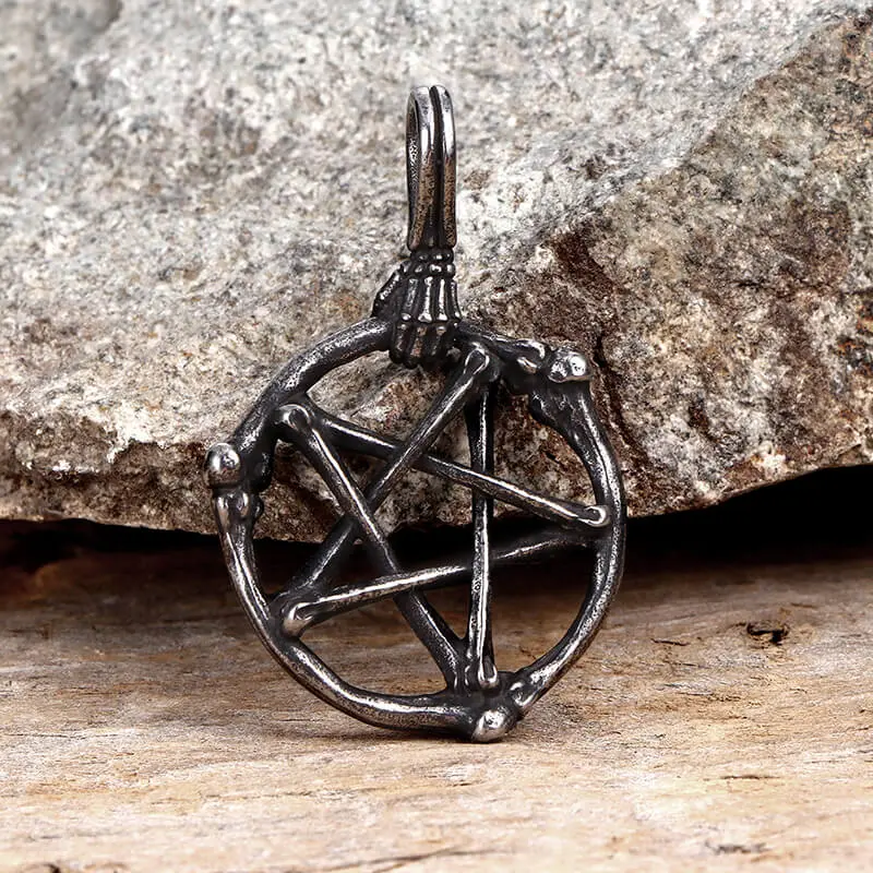 GHTIC Skeleton Hand and Circle Pentagram Stainless Steel Pendant for Men Women Daily Wear Fashion Jewelry