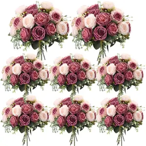 8 Artificial Peonies Silk Peony Bouquet Faux Bulk for Decoration Vase Florals Arrangements Wedding Home Party Table (Dusty Pink Dusty Rose)