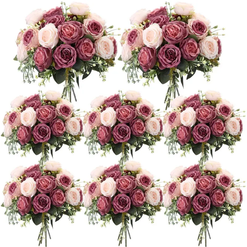 8 Artificial Peonies Silk Peony Bouquet Faux Bulk for Decoration Vase Florals Arrangements Wedding Home Party Table (Dusty Pink Dusty Rose)