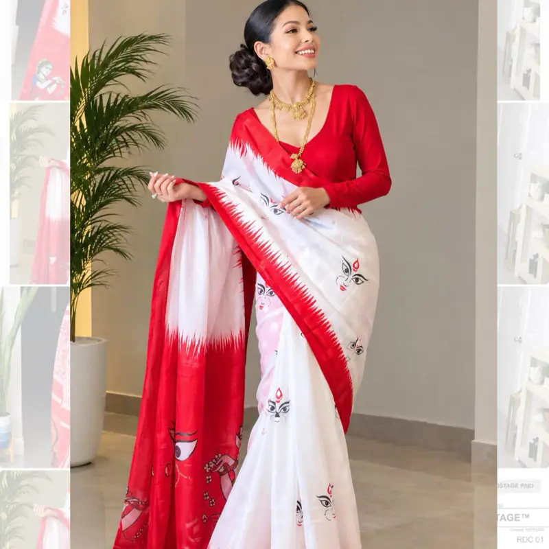 Durga Puja   Special sari.  Premium high-quality Pure. Lilon cotton fabric sari Picko foll done