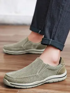 Men's Casual Plain Color Slip-on Loafer Shoes, Casual Loafers, Fashionable Round Toe Flat Shoes for Daily Wear, Lightweight Breathable Comfortable Shoes for Men