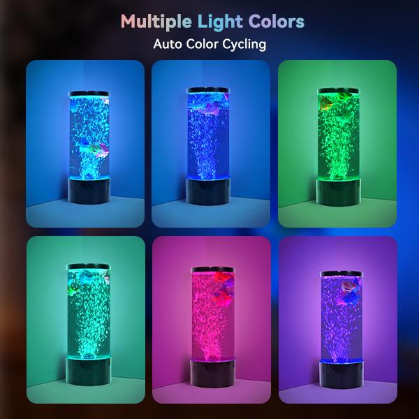 LED Aquarium Bubble Fish Tank Table Lamp, Birthday Christmas Gifts for Adults Kids Teens, Relaxing 6 Color Remote Fake Fish Sensory Night Light for Kids' Room Bedroom Home Decor, Stress Relief