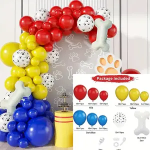 137pcs Red Yellow Blue And Dog Paw Latex Balloon Garland Arch Kit Bone Shaped Foil Balloons for Patrol Theme Birthday Party Background Decoration Supplies