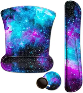 Mouse Pad with Wrist Support and Keyboard Wrist Rest Pad Set,Ergonomic Mouse Pads for Computers Laptop,Non-Slip Comfortable Mousepad W/Raised Memory Foam for Easy Typing & Pain Relief (Galaxy) iVeze