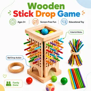 Vindstier Wooden Stick Drop Game Balance Stick Focus Training Multiplayer Parent-Child Interactive Board Game Spatial Thinking Educational Toy, Christmas Halloween Gift Fun Family Party Games Blocks Set family travel party game