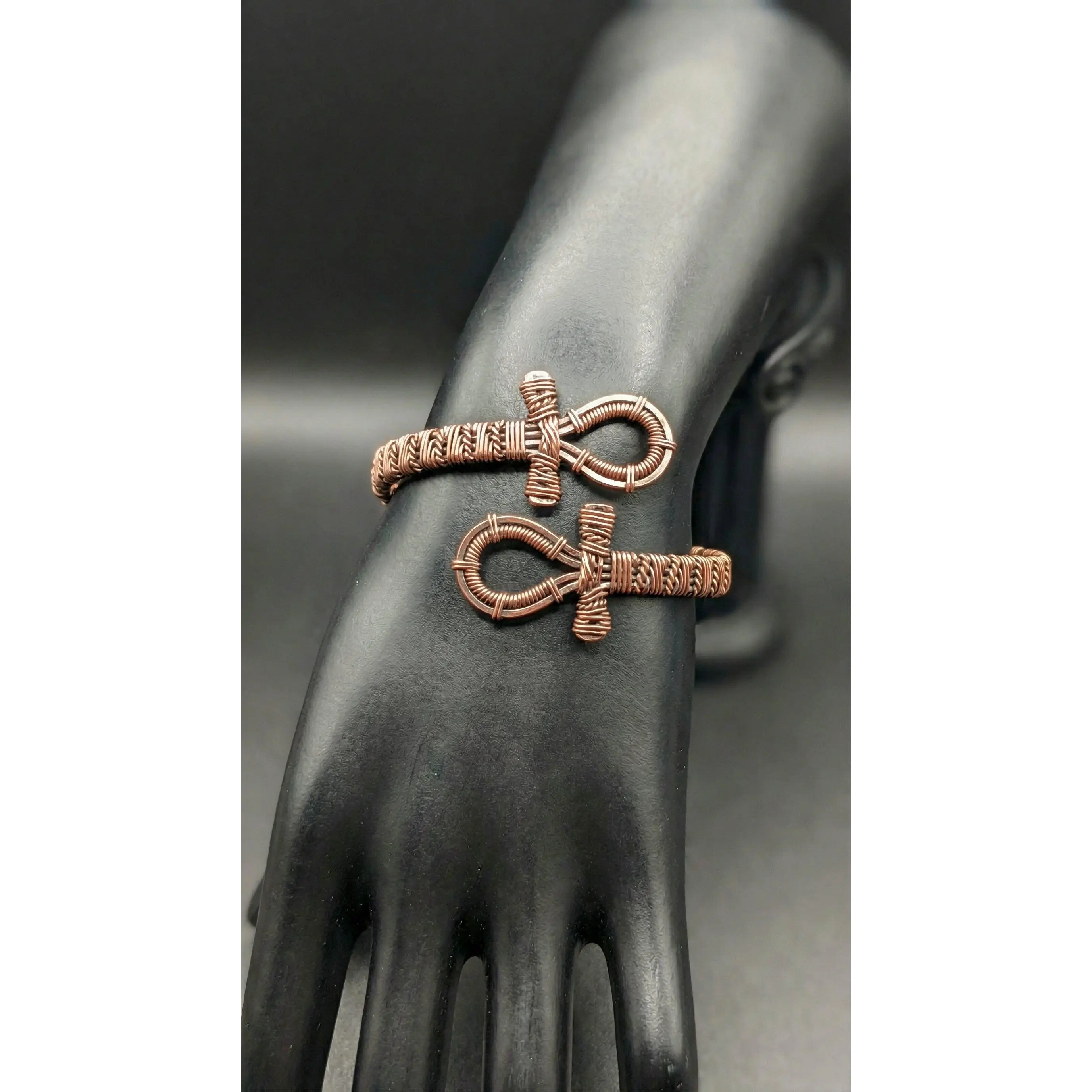 Contact (505) 347-6539 for this custom piece                Pure copper Wire Wrapped Ankh Cuff Bracelet