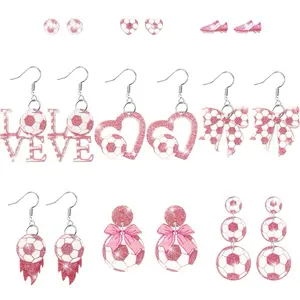 Glitter Acrylic Soccer Earrings- Dangle Drop Acrylic Sparkly Stud Earring Ear Decor Jewelry Accessory