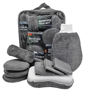 【FathersDayGift】9-Piece Microfiber Car Cleaning Kit – Includes Tire Brush, Scratch Remover Pad, Soft Gloves & Durable Cleaning Tools – Essential Internal External Care – Microfiber Cleaning Cloths & Car Cleaning Supplies
