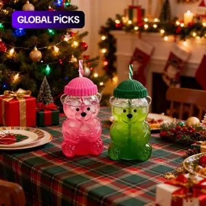 Bear Design Glass Cup, 20 oz Leak-Proof Straw Cup, Cartoon Multi-Use Drink Cup for Coffee, Juice and Water for Kids and Adults