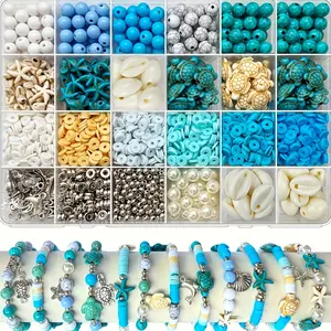 1860pcs Ocean Bead Craft Kit, Sea Blue Summer Beads, Turtle Starfish Shapes, Ideal for Bracelets, Jewelry, Keychains