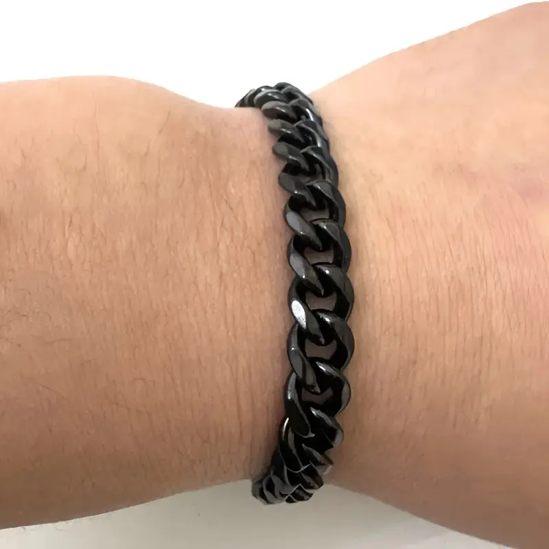 Men's Stainless Steel Cuban Chain Bracelet - Hip Hop Style Black & Golden Polished Finish, Durable Everyday & Party Jewelry, Ideal Gift for Valentine's Day, Christmas, Mardi Gras, Lunar New Year, Football Games