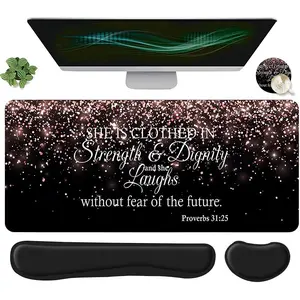 Glitter Non Slip Mousepad with Keyboard Wrist Rest & Coaster Set, Ergonomic Wrist Support Mouse Pad, Computer Mat Mouse Pad Coaster for Home Office Gaming