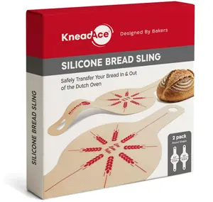KneadAce Silicone Bread Sling Set Of 2 x Round with Long Handles, Nonstick＆Reusable Easy-Lift Baking Mat Easy Clean Dutch Oven Liners, Sourdough Baking Supplies, Ideal As Gift For Bakers