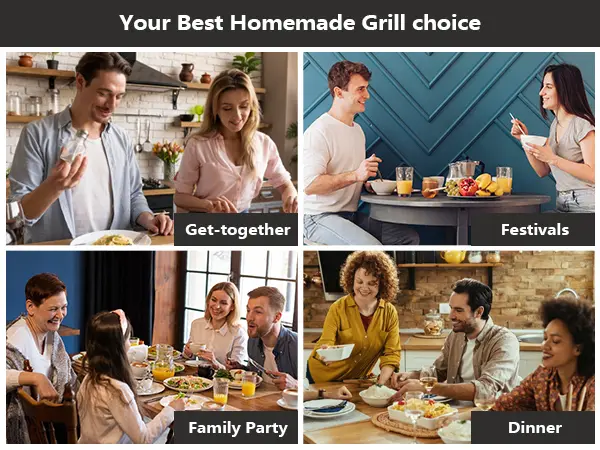 Product Introduction of Pukomc Electric Indoor Grill,2 in 1 Indoor Grills for Kitchen with Grill Net & Non-Stick Cooking Removable Plate, Temperature Control, Dishwasher Safe, 1500W Smokeless barbecue Universal Griddle 7
