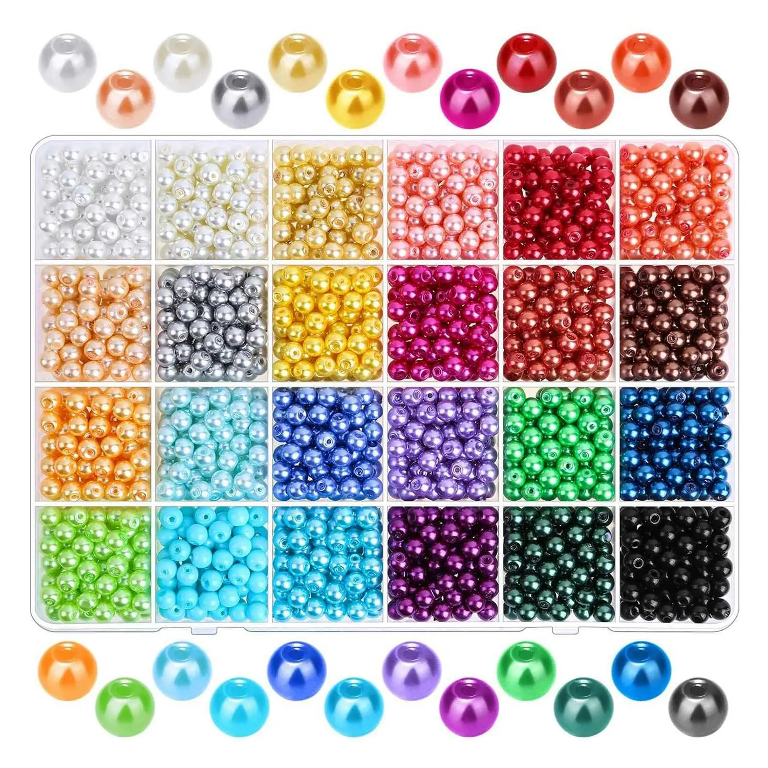 Polished Round ABS Pearl Beads - 1680 Pieces, 6mm, 24 Vivid Colors Loose Spacer Beads with Holes for Jewelry Making, DIY Crafts for Women's Birthday Parties